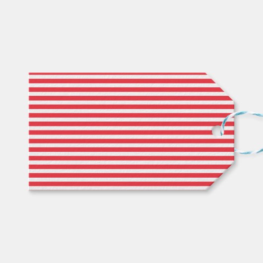 ストライプ柄の赤と白のシンプルな水平ストライプ ギフトタグ (正面(横))