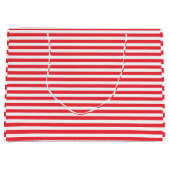 ストライプ柄の赤と白のシンプルな水平ストライプ ラージペーパーバッグ (正面)
