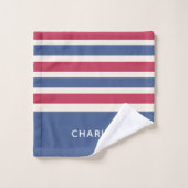 ストライプ模様カスタムモノグラムタオルセット バスタオルセット (ウォッシュタオル)