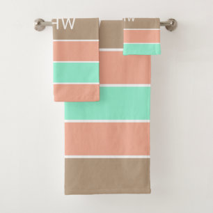 ストライプ模様カスタムモノグラムタオルセット バスタオルセット