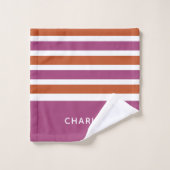 ストライプ模様カスタムモノグラムタオルセット バスタオルセット (ウォッシュタオル)