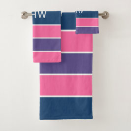 ストライプ模様カスタムモノグラムタオルセット バスタオルセット