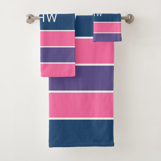 ストライプ模様カスタムモノグラムタオルセット バスタオルセット (インサイチュ)
