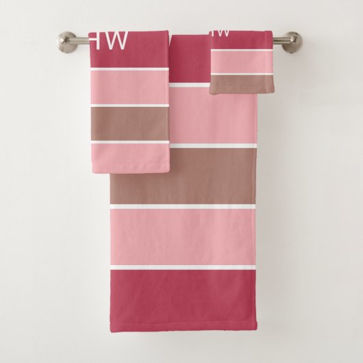 ストライプ模様カスタムモノグラムタオルセット バスタオルセット (インサイチュ)