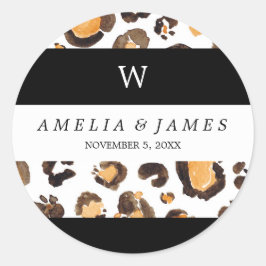 ストライプ水色ヒョウの斑点のモノグラ結婚ム ラウンドシール