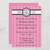 ストライプ法学校卒業案内（ピンク） 招待状 (正面/裏面)