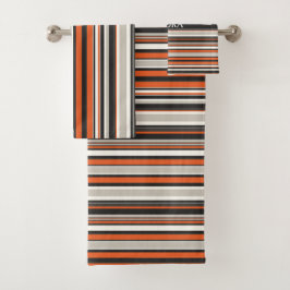 ストライプ灰色オレンジパタミニマルーン バスタオルセット
