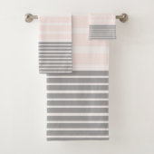 ストライプ灰色、ピンク白 バスタオルセット (インサイチュ)