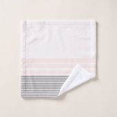 ストライプ灰色、ピンク白 バスタオルセット (ウォッシュタオル)