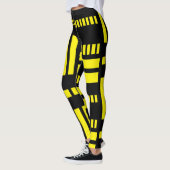 ストライプ白黒01 B黄色BG レギンス (左)