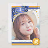 ストライプ紙吹雪卒業ブルー/金ゴールドID890 招待状 (正面)