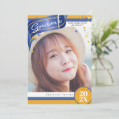 ストライプ紙吹雪卒業ブルー/金ゴールドID890 招待状 (スタンド正面)