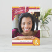 ストライプ紙吹雪卒業赤/金ゴールドID890 招待状 (スタンド正面)