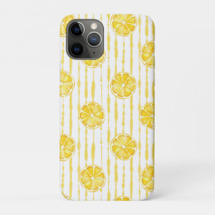 ストライプ背景のレモンの輪切り iPhone 11 PROケース