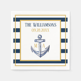 ストライプ航海のいかり結婚ズ スタンダードカクテルナプキン