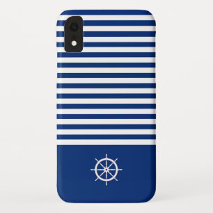 ストライプ航海の+ホイール(青+白) iPhone XRケース