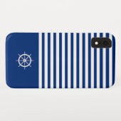 ストライプ航海の+ホイール（青+白） Case-Mate iPhoneケース (裏面(横))