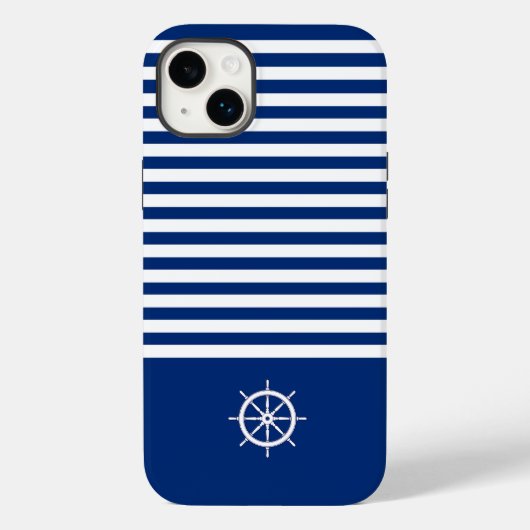 ストライプ航海の+ホイール（青+白） Case-Mate iPhoneケース (裏面)