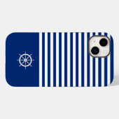 ストライプ航海の+ホイール（青+白） Case-Mate iPhoneケース (裏面 (横))