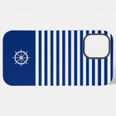 ストライプ航海の+ホイール（青+白） iPhoneケース (裏面横)