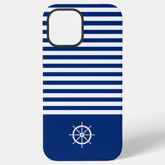 ストライプ航海の+ホイール（青+白） iPhoneケース (裏面)