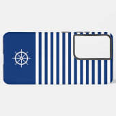 ストライプ航海の+ホイール（青+白） SAMSUNG GALAXYケース (左側面)