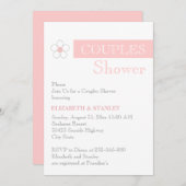 ストライプ花とピンクのグレーのカップルのシャワー 招待状 (正面/裏面)