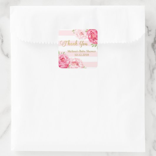 ストライプ赤面ピンクフローラ赤ちゃんシャワーありがとう スクエアシール (バッグ)