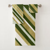 ストライプ金ゴールドムスグリーンクリームonダークグリーン バスタオルセット (インサイチュ)