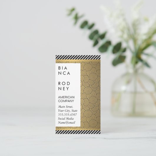 ストライプ金ゴールド金属層の旋回パターン 名刺 (スタンド正面)