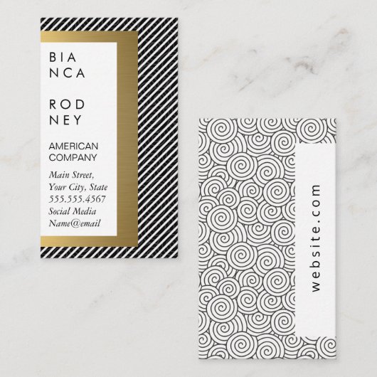 ストライプ金ゴールド金属層 名刺 (正面/裏面)