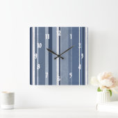 ストライプ青 スクエア壁時計 (ホーム)