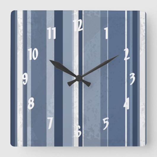 ストライプ青 スクエア壁時計 (正面)