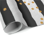 ストライプ黒の金ゴールドとドット ラッピングペーパー (ロールコーナー)