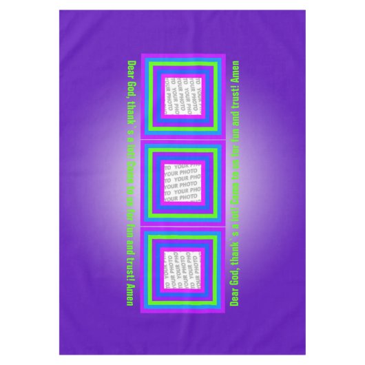 ストライプ03色の正方形フレーム+写真文字 テーブルクロス (正面)