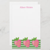 ストライプ&いちごパーソナライズされた文房具 (正面/裏面)