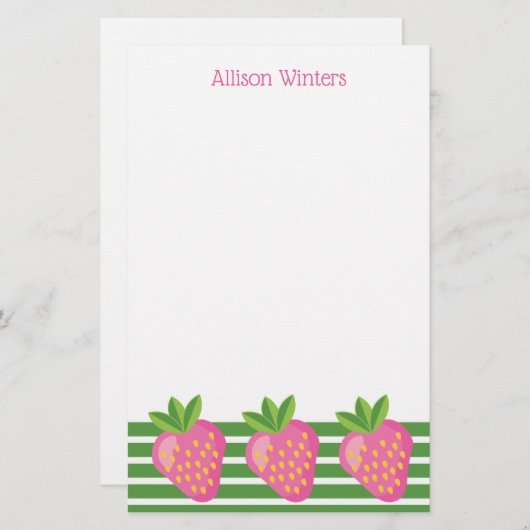 ストライプ&いちごパーソナライズされた文房具 (正面/裏面)