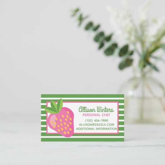 ストライプ&イチゴのビジネスまたはカ連絡ード 名刺 (スタンド正面)