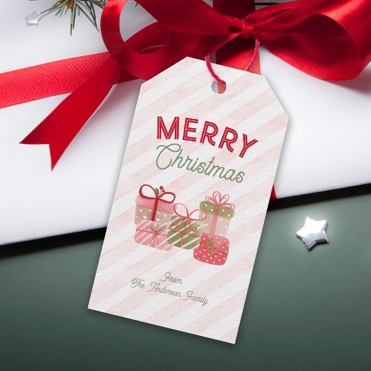 ストライプ ウォーターカラー ギフト メリークリスマス ギフトタグ