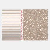 ストライプ、クリスマスツリー、雪茶色クラフト紙 ラッピングペーパーシート (正面2)