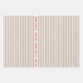 ストライプ、クリスマスツリー、雪茶色クラフト紙 ラッピングペーパーシート (正面)