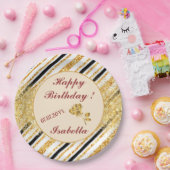 ストライプ ゴールド グリッター ブラック ボヘミアンポップコレクション ペーパープレート (パーティー)