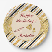 ストライプ ゴールド グリッター ブラック ボヘミアンポップコレクション ペーパープレート (正面)