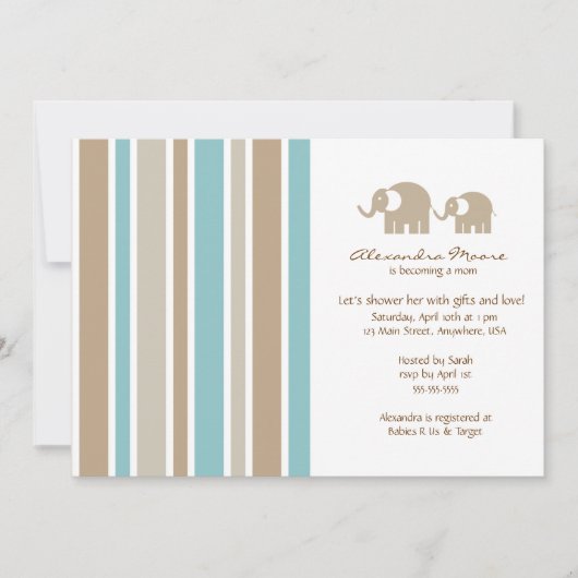 ストライプ & ゾウのベビーシャワー招待状 招待状 (正面)
