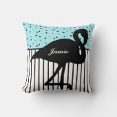 ストライプ&ドモダンットフラミンゴ白黒アクア クッション (正面)