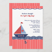 ストライプ ネイビー 幼児 誕生日 招待状 (正面/裏面)