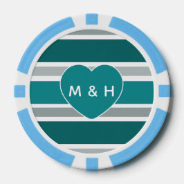 ストライプ&ハートモノグラカスタムム&日付トランプのポーカーチップ ポーカーチップ