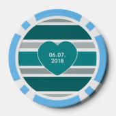 ストライプ&ハートモノグラカスタムム&日付トランプのポーカーチップ ポーカーチップ (裏面)