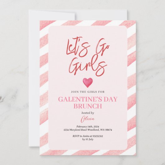 ストライプ ピンク ガレンティンの日 ディナー バレンタイン 招待状 (正面)