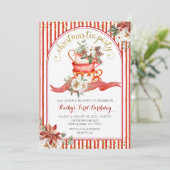 ストライプ フラワーレッド プラッド 冬の誕生日 フラワープラン 招待状 (スタンド正面)